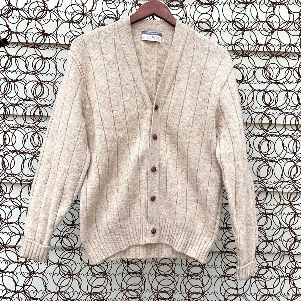 Vintage Scotloom oatmeal knit button-down grandpa style cardigan sweater